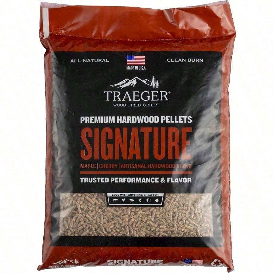 Traeger Grills PEL331 Signature Blend 100% AllNatural Hardwood Pellets Grill Smoke Bake Roast Braise and BBQ 20 lb. Bag - como en la foto - Ver 1