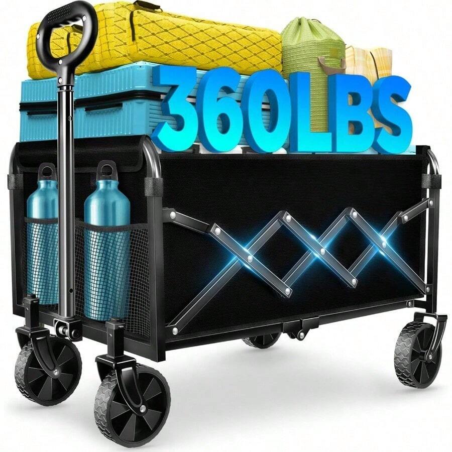 Wagons Carts Carro plegable con ruedas carro de playa con ruedas para arena deportes camping comestibles color negro - Negro-azul002 - Ver 1