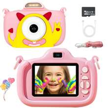 Cámara digital para niños, video HD 1080P y doble cámara de selfie, pantalla de 2.4" con funda de silicona suave, regalo perfecto de cumpleaños y Navidad para niños y niñas de 3 a 12 años (con tarjeta de 32GB)
