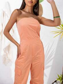 Women's Strapless Tactel Jumpsuit With Cargo Pockets - 粉色 - 查看 4