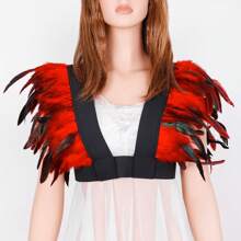Festliches Federschal-Top, Schal-Cape, Accessoires zum Anziehen Federn-Körpergeschirr für Frauen Tops Cape Schal Schulterschal Punk Gothic Rave Dance Festival Kragen mit Manschetten Schulter Abzeichen Anziehsachen Künstliche Federn