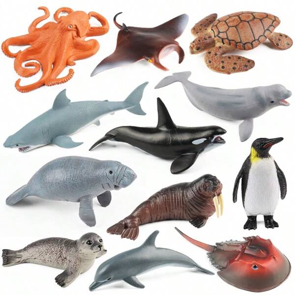 4 piezas de juguetes educativos de modelos de animales marinos para niños, como pingüinos, delfines, tiburones, morsas, tortugas, etc., regalos para celebraciones como Pascua, Halloween y Navidad