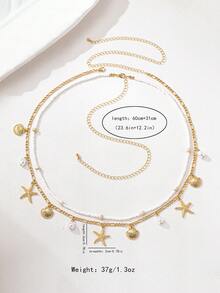 2 chiếc dây thắt lưng trang trí hình vỏ sò, sao biển và ngọc trai phong cách Boho dành cho nữ - Vàng - Xem 5