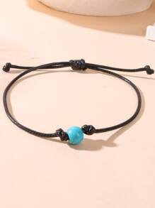 1 Brazaletes trenzados vintage simples con cuentas turquesas para hombres