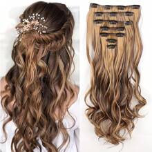 Clip In Extensions 7 PCS Full Head Water Wave Synthetic Clip Piece Wavy Clips Hair Accessories For Women Girls, 16 Clips