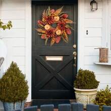 Fall Wreaths For Front Door - 24 Inch Outdoor Fall Wreath With Pumpkin, Dahlia, Magnolia Leaves, Fern - Large Autumn Wreath For Outside, Thanksgiving Harvest Decorations, Home Porch Wall Decor - Multicolor - View 5