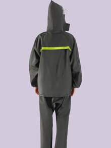 1 Set Heavyweight Raincoat & Pants Suit, Unisex Bike/Motorcycle/Electric Scooter Riding Reflective Waterproof Outfit - Army Green - View 10