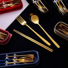 Set di posate in acciaio inossidabile da 3 pezzi con mestolo per zuppa, forchetta e bacchette, manico rinforzato, posate pratiche per studenti e uso all'aperto, per attività all'aperto, picnic o campeggio, set di posate portatile, regalo natalizio per la cucina, regalo per la festa del papà, completo di stoviglie, accessori per la cucina, natale, regali personalizzati