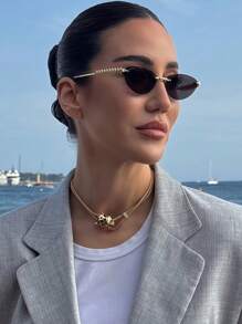 1pc Frameless Cat Eye Fashion Glasses Metal Retro Personalized Versatile High-End Women's Fashion Glasses Suitable For Daily Wear Street Photography Vacation Travel Summer Beach Accessories Women's Accessories Brown Glasses Preppy Style For Back To School Cat Eye Shape Temple Decor