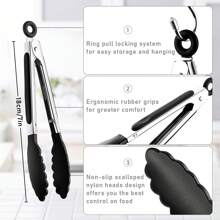 3-Piece Premium Stainless Steel Tongs Set With Silicone Handles - Food Safe, Metal Kitchen Utensils, Durable Cooking And Serving Tongs