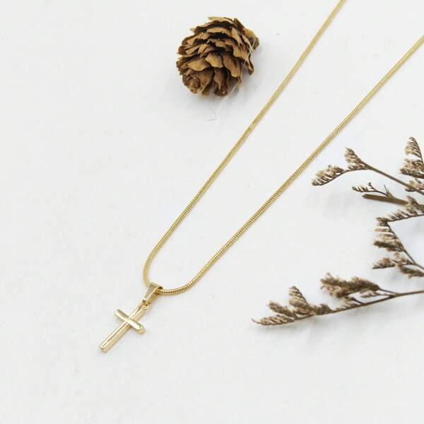 1pc Minimalist Plain Cross Pendant Necklace, Versatile Delicate