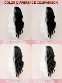 XYUNMI Cosplay Black And White Long Curly Wave Wig 26 Inch With Bangs Easy To Comb And Care Fashion Long Wig Lightweight Breathable Synthetic Heat Resistant Fiber Wig For Women Daily Wear Date Party Cosplay Halloween Lolita Long Curly Wig For All Races