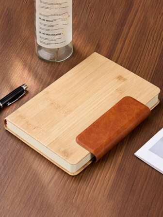 1 pièce Cahier texture bambou, boucle magnétique, cahier d'affaires de bureau format A5 épais, marron