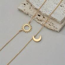 2Pcs/Set Sun & Moon Pendant Anklet - Vintage Chain Ankle Bracelet Middle East Style Adjustable Fit Foot Chain Boho Luxury Beach Charms Jewelry Gift For Women Summer Beach Vacation Accessories