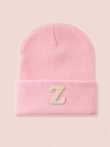 1pc Kids 26-Letter Knitted Hat, Warm Beanie For Boys And Girls, Suitable For Outdoor, Daily Wear In Autumn/Winter - Pink - View 73