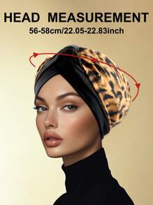 1pc Chic Leopard Print & Black Satin Turban Hat For Women – Pre-Tied Fashion Headwrap For Stylish Looks, Parties, And Casual Wear