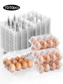 10/50pack Reusable 12-Slot Clear Plastic Egg Cartons - Simple, Practical, Can Hold 12 Eggs, Cost-Effective Purchase For Home, Farm, Market Display, Kitchen Accessories - Multicolor - View 1