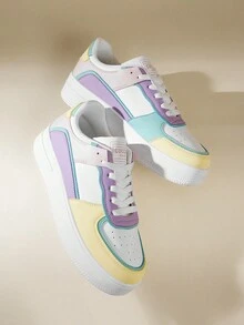 女士时尚休闲系带厚底运动鞋，厚底防水白色运动鞋，适合春秋季节穿着 - 彩色 - 查看 4