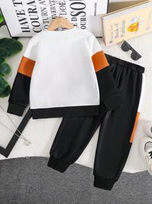 青少年男孩拼色保暖圆领运动衫和梭织长裤