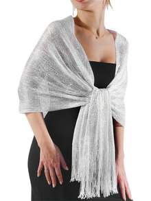 1pc Women Silver Shawl, Suitable For Evening Dresses, Wedding, Party Fall Clothes For Women - Multicolor - View 16
