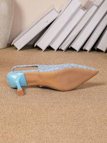 Women's Pointed Toe High Heel Slip On Pumps, Elegant Cat Heels Sandals - Baby Blue - View 7