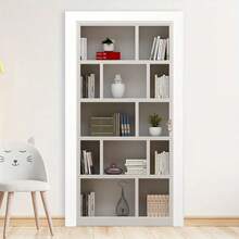 1set/2pcs Modern Bookshelf Pattern Door Stickers, Removable Waterproof Wall Decals, Self-Adhesive Wallpaper, PVC Decorative Stickers, Home Decor Detachable Wall Art, 78.74 Inches * 15.16 Inches * 2 Pieces - Multicolor - View 1