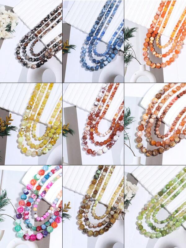 1 hebra de cuentas sueltas redondas de ágata de flor de hielo y fuego de 6/8/10 mm para manualidades de joyería, pulseras y collares de moda