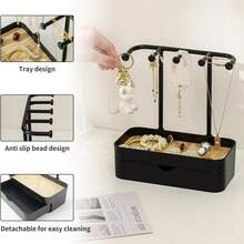1 Double-Layer Jewelry Storage Box With Wooden Base, Desktop Organizer Racks, Multi-Functional Hanging Storage, Can Store Necklaces, Bracelets, Earrings, Rings, Watches, With Hooks, Dorm Room Storage Must-Haves, A Must-Have Storage Item In Summer, An Ideal Gift For Women‌