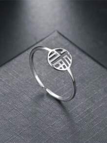 1 High-Grade Men's Couple Ring Plated With 18K Gold/Silver, Featuring A Titanium Steel Ring With A Fu Character Opening - Multicolor - View 9