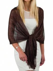 Metallic Glitter Shawl Wrap For Evening Dresses And Weddings - Brown - View 1