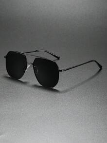 1pc Men's Retro Metal Frame Double Bridge Fashion Glasses, Suitable For Daily Wear, Sweaters, Coats, New Year Travel, Casual And Stylish