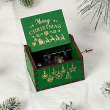 1 Caja de música de Navidad, Caja de música de mano, Caja de música de madera de Navidad miniatura de estilo vintage con grabados, Decoración navideña, Regalo de Navidad y Año Nuevo para hombres y mujeres