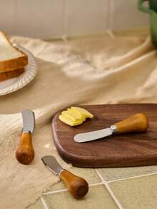 Cirelle 1/3/6 件直立黄油/奶酪刀，带木柄，Rama 厨房必需品，自然原木风格，家庭用餐，派对使用，下午茶使用，厨房使用，厨房用品，高端餐厅用品 - 棕色 - 查看 5