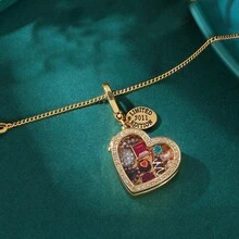 Cute  Necklace: Enamel Chocolate Stone Design & Transparent Love Heart Carabiner Box - Openable For Love Letters Or Mother Of Pearl