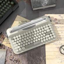 ATTACK SHARK AJAZZ AF84 无线打字机键盘，可爱复古美学设计，带集成支架，适用于平板电脑、手机，混色复古圆形键帽，2.4GHz 无线/蓝牙连接，适用于平板电脑/PC/Windows 系统