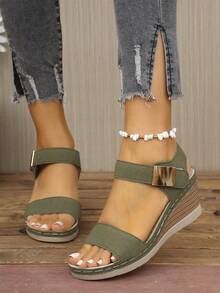 Women's New Retro Wedge Thick Bottom Sandals - Olive Green - View 5