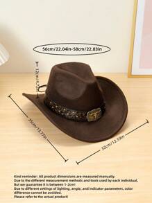 1 pièce Chapeau en feutre de style unisexe avec décor taureau, casquette décontractée, chapeau de cowboy, design élégant convenant pour les voyages, les fêtes, le thème du cow-boy occidental et l'utilisation quotidienne