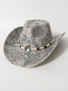 1 buc. Pălărie de cowboy din PU pentru femei, cu imprimeu de șarpe fals, stil occidental unisex, pălărie Fedora casual versatilă, potrivită pentru purtare zilnică, evenimente tematice occidentale, petreceri, festivaluri, festivaluri de muzică