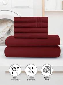 6-Piece Bed Sheet Set – Twin/Full/Queen/King Sizes | Soft Microfiber | Deep Pocket Fitted Sheet | Cooling, Wrinkle-Free, Summer And All-Season Comfort | Includes 1 Flat Sheet, 1 Fitted Sheet, 4 Pillowcases - 酒紅色 - 查看 3