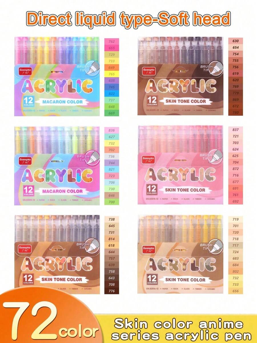 1 bungkus 12 Warna Pena Gambar Seni Profesional Lembut Pena Spidol Akrilik Cair Children's Direct untuk Siswa Ujung Spidol Tahan Air, Hari Pertama Sekolah - MultiWarna - View 1