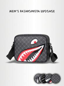 Fashionable Men's Casual Plaid One Shoulder Sports Messenger Bag, Stylish Square Messenger Bag For Men, Unique Shark Mouth Design Luxury Men's Small Bag, Men's Messenger Bag For Sports, Travel, Holidays, Retro