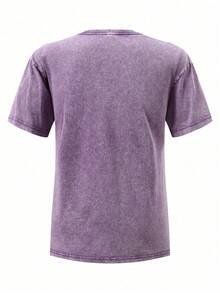 Retro Wildlife Graphic Tee - Deer & Duck Print, 230g Distressed Cotton, Relaxed Fit - Màu tím - Xem 2