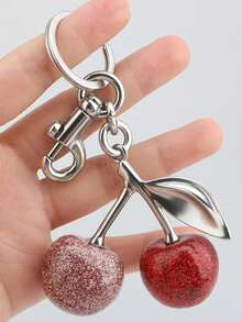 跨境时尚背包挂饰混合金属金色樱桃钥匙扣，樱桃汽车钥匙扣，包包挂件装饰母亲节学校汽车配件可爱哥特Y2k万圣节配件教师节圣诞节礼物创意包包挂绳带身份证夹汽车配件包包挂饰 - 金色 - 查看 3