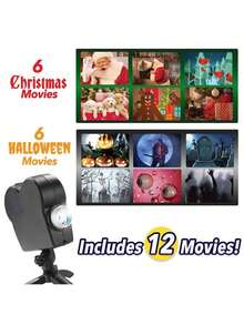 Décoration de Noël Scènes du festival de Noël Projecteur de fenêtre 12 films hologrammes intégrés Décoration d'ambiance pour fête de Noël