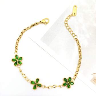 1pc Stainless Steel Five-Leaf Flower Bracelet, Fashionable Versatile Elegant
