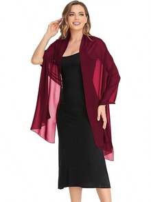 Shawls And Wraps Evening Dresses Sheer Chiffon Women Elegant Soft Silky Wraps Wedding Bridal Scarf - 酒紅色 - 查看 4