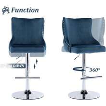 Chairus Modern Bar Stools Set Of 2 Breakfast Stools With Lion Knocker, Velvet Counter Stools With Metal Base For Kitchen Island - Blue - View 6