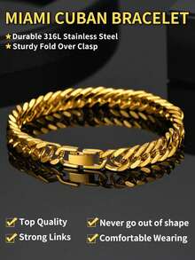 Men's Fashionable Versatile Gold Titanium Steel Bracelet - Gold - View 13