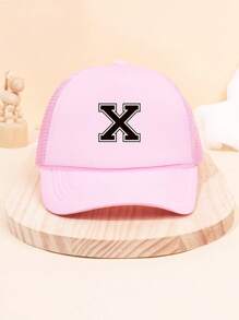 1Pc Children's 26 Letter Printed Baseball Cap, Cute Pink Sunshade Baseball Cap, Mesh Breathable Trucker Cap