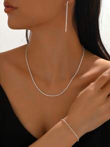 1set Stylish & Elegant Shiny Necklace, Bracelet, Earring 4pcs Jewelry Set For Women, Suitable For Daily Wear